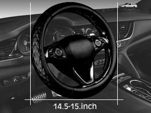 CAR PASS 3D Memory Foam Leather Car Steering Wheel Cover Set, Comfortable Rhombus Leather Center Console Armrest Cushion with Storage Bags Non-Slip 14.5-15in Car Interior Covers Sets, 4 PCS All Black