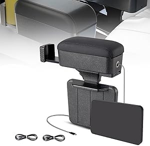 Sporacingrts Universal Car Armrest Storage Box with Cup Holder, USB & Type-C Charging Ports, Adjustable Forearm Wrist Support, Center Console Organizer for Most Vehicles