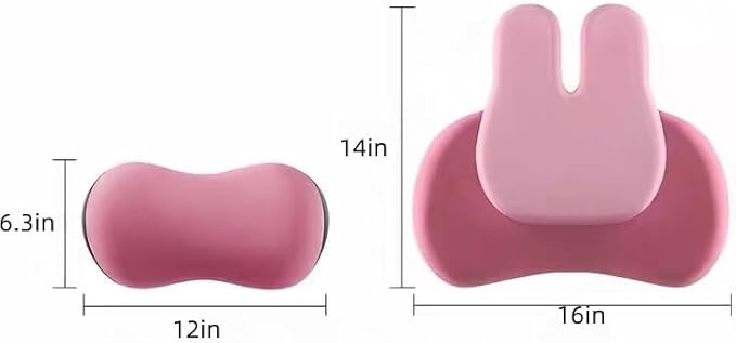 Cute Bunny Car Seat Cushion Set - Lumbar Support Pillow & Neck Pillow for Women Drivers, Ergonomic Back Comfort for Long Drives, Adorable Rabbit Design Car Accessories (Gray)
