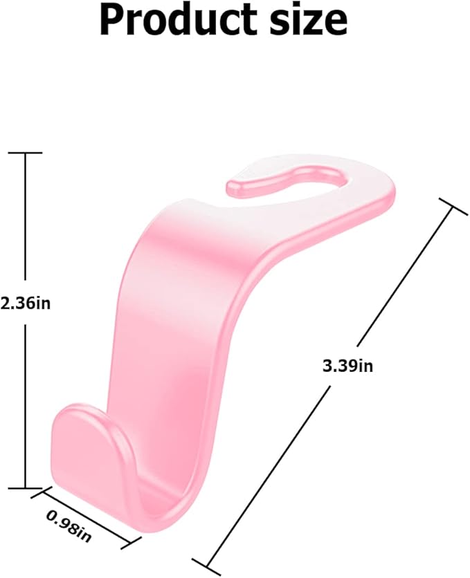 Moly Magnolia Car Seat Headrest Hook, 4PCS Multifunctional Auto Backseat Hangers, Vehicle Storage Organizer for Purse, Coat, Umbrella, Grocery, Bag, Handbag (Pink)