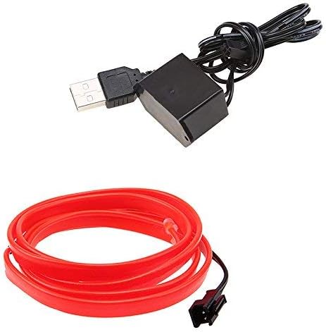 ABALDI 5M/16FT EL Wire, Neon Light DIY Decoration Glowing EL Rope with USB Inverter for Parties Christmas Cosplay Costume(Red)