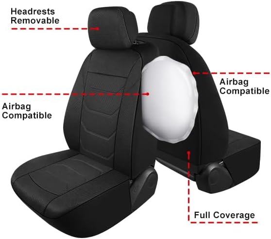 3D Air Mesh Car Seat Covers Front Sets Washable and Breathable Premium Cloth Automotive Vehicle Seat Covers for Cars Interior, Universal Fit for Most Cars, Sedan, Truck, SUV(Black)