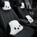 Cute Car Headrest & Lumbar Support Seat Cushion Adorable Black & White Dog Pattern, Comfortable & Durable Accessories Pillow, Set Includes 1Headrest &1 Lumbar Support