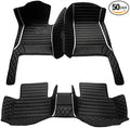 Custom Floor Mats for Cars，Luxury Full Coverage All Weather Car Floor Mats，Leather Car Mat Set ， Floor Mats for 99% of Cars, Trucks & SUVs (Black Double Stitched Edges with White Stripes)