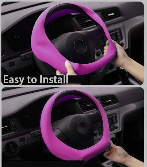 Pink Car Steering Wheel Cover: Universal 13.5 to 15 inches Silicone Steering Cover Compatible with Most Car Models Fit for Round Shpe D Shape