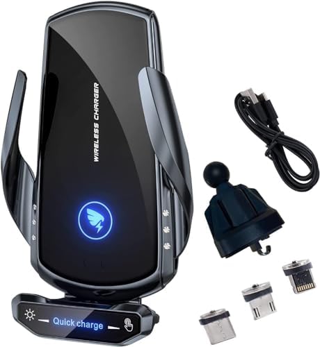 15W Wireless Car Charger Automatic Sensor Clip Charging Bracket Mobile Phone Holder - (Black)