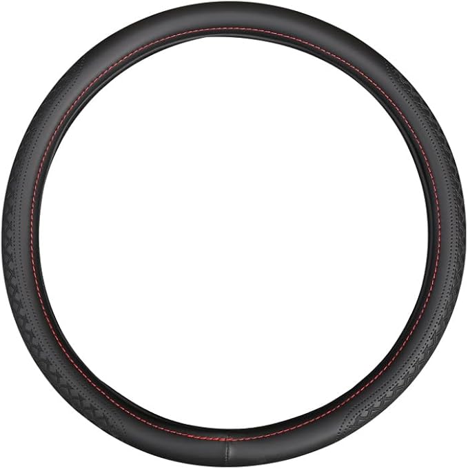 Wood Car Steering Wheel Cover Rubber Inner Ring All Car Universal Four Seasons Universal Thin Fiber Leather Anti-Slip 16 17 18 19inch for Truck (19inch, Black)