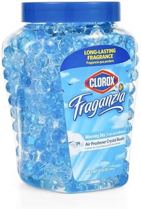 Clorox Fraganzia Crystal Beads Air Freshener Twin Pack, Long Lasting Room Deodorizer and Odor Eliminator Gel Beads for Home, Car, or Office, Morning Sky Scent, 24 Fl Oz