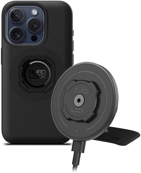 Quad Lock Adhesive Dashboard/Console Car Phone Holder Kit with MAG Wireless Charging Head V2 and MAG Phone Case for iPhone 15 Pro