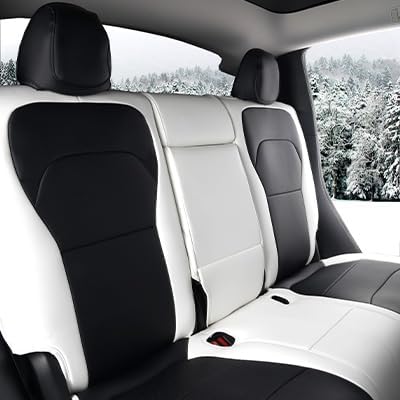Car Seat Cover for Tesla Juniper Full Set Custom Fit Tesla Model Y Seat Cover 2025 2026 Nappa Leather Seat Protect for Cars (Black+White-Juniper)