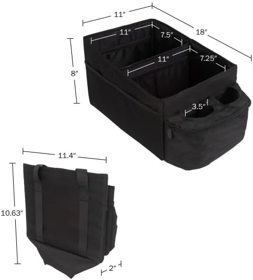 Backseat Car Organizer Back Seat or Front Car Seat Organizer - Collapsible Storage Box Caddy with 2 Cupholders and Partitions for Files, Books, Toys, Snacks, Drinks or Road Trip Essentials by Stalwart