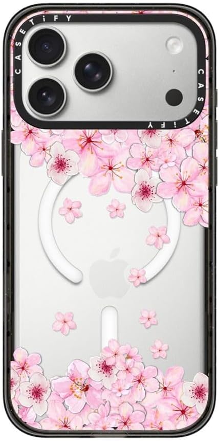 CASETiFY Impact iPhone 17 Pro Max Case [Slim/Compatible with Magsafe / 8.2 ft. 4X Military Grade Drop Protection] - Sakura Cherry Saturday - Clear Black