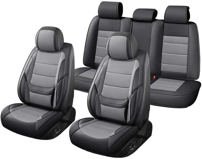 Car Seat Covers Full Set Custom Fit for Ford Fiesta 2011-2019 - Premium Leather with Lumbar Support, Breathable, Anti-Slip & Excellent Seating Experience (Black&Gray, Full Set)