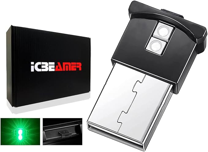 ICBEAMER Smart USB 1-Pack (Green) | Auto LED Interface Plug-in Miniature Night Light for Car, Van, Pickup, Truck, Interior, Trunk, Ideal for Ambient Lighting