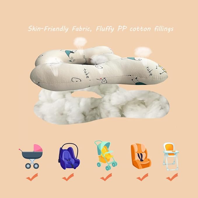 Baby Neck Pillows, Comfortable Baby Travel Head Neck Support for Car Seat Stroller Pushchair, Soft PP Cotton Travel Cushion for 0-2 Years Old Toddler Infant Newborn, Dogs