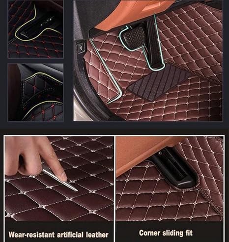 Custom Floor Mats for Cars，Luxury Full Coverage All Weather Car Floor Mats，Leather Car Mat Set ， Floor Mats for 99% of Cars, Trucks & SUVs (Edge Blue, Middle Black Rice)