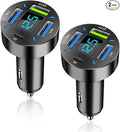 Car Charger 66W Super Fast Charging with USB C&QC 3.0(Voltmeter&LED Lights) Universal Quick Charge for 12-24V Car Cigarette Lighter Plug,Compatible with iPhone 14 13,S22,iPad(2Pcs-Black-QC/PD/2.4A)
