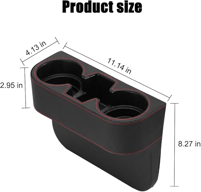 Car Seat Gap Filler Organizer with Cup Holder, Leather Multifunctional Vehicle Front Seat Crevice Storage Box Bag, Automotive Console Side Bucket Pocket, Universal Fit (Black)