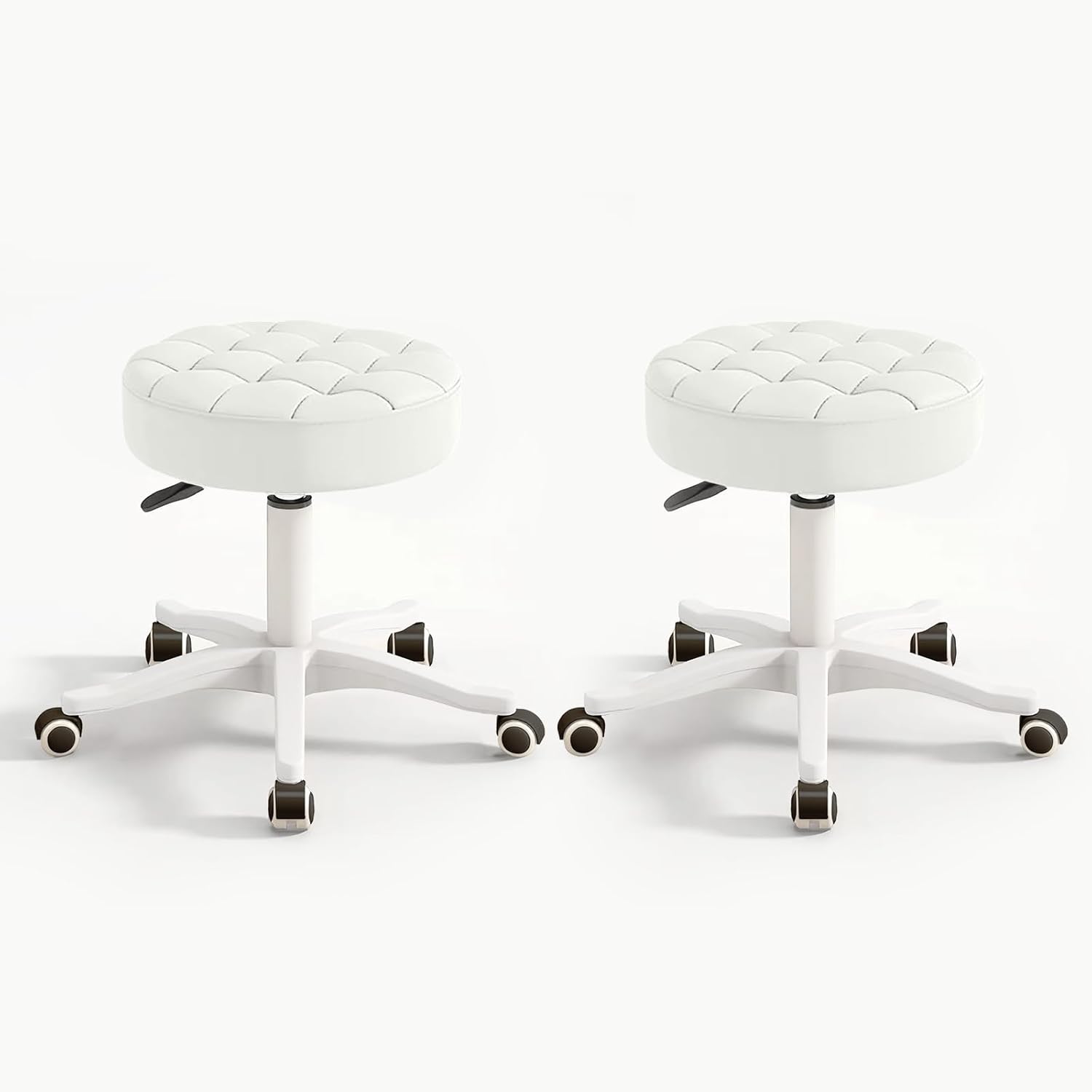 Small Chair Round Rolling Stool with Wheels PU Leather Height Adjustable Swivel Drafting Work SPA Salon Stools Home Office Chair