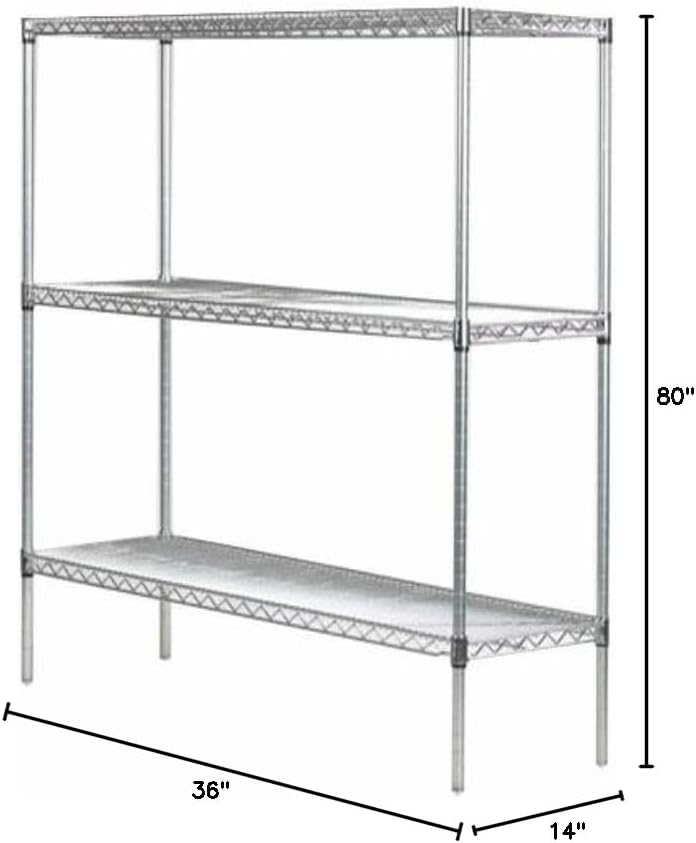 Omega 14" Deep x 36" Wide x 80" High 3 Tier Chrome Starter Shelving Unit