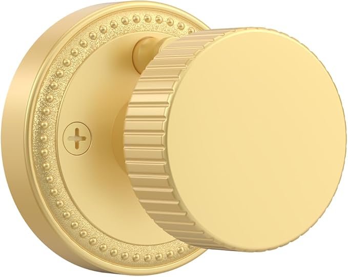 Asidrama 1 Pack Privacy Gold Door Knob with Lock, Brush Gold Door Knobs Interior for Bedroom or Bathroom, Heavy Duty Brush Gold Door Handle for Left Right Sided Doors