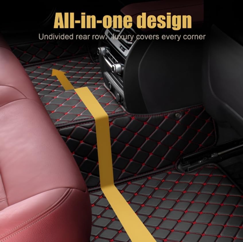Add Personal Touch to Your Vehicle with IMEISH Customizable Logo Text Car Mats for 99% of vehiclesPads Protection Non-Slip Leather Floor Liners (Side red Rice Medium Black Beige)