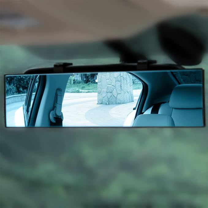 Car Rearview Mirror, 12 Inch Panoramic Wide Angle Anti-Glare, Clip on Auto Rear View Mirror, HD Clear Convex Surface, Car Interior Accessories Universal for SUV, Truck, Van, Vehicles (Blue)