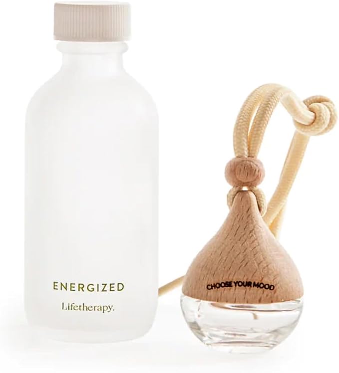Lifetherapy Choose Your Mood 2 Ounce Glass and Beech Wood Waterdrop Shaped Scented Vehicle Auto Car Diffuser, Energized
