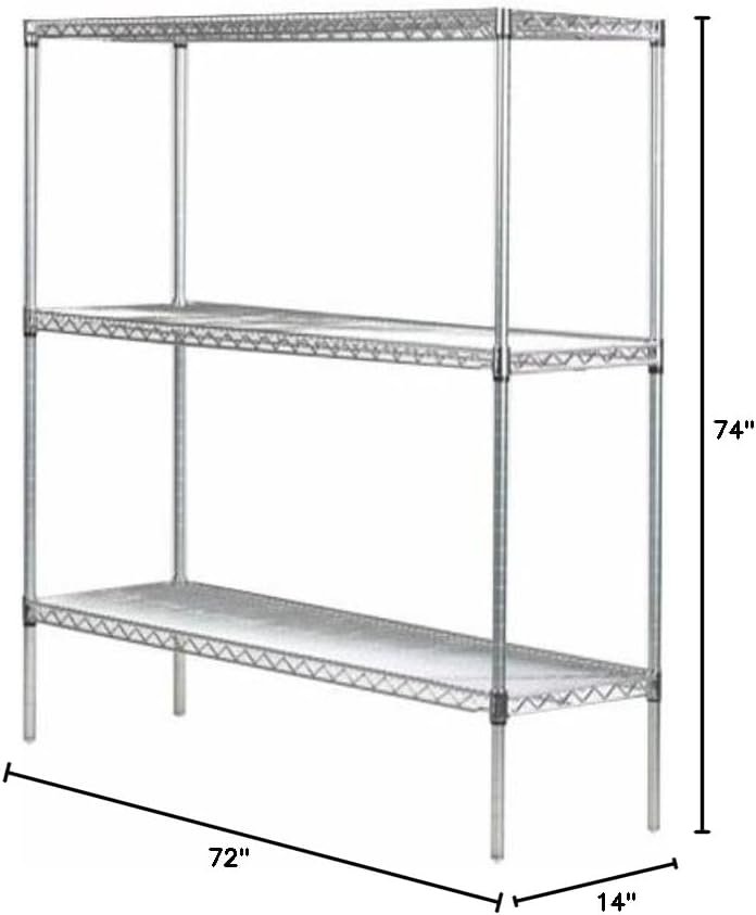 Omega 14" Deep x 72" Wide x 74" High 3 Tier Chrome Starter Shelving Unit