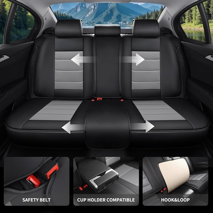 Car Seat Covers Custom Fit for Chevrolet/Chevy Captiva 2006-2018 , Premium Faux Leather Waterproof Car Seat Protectors with Lumbar Support, Breathable Anti-Slip Easy to install(Black&Gray,Full set)