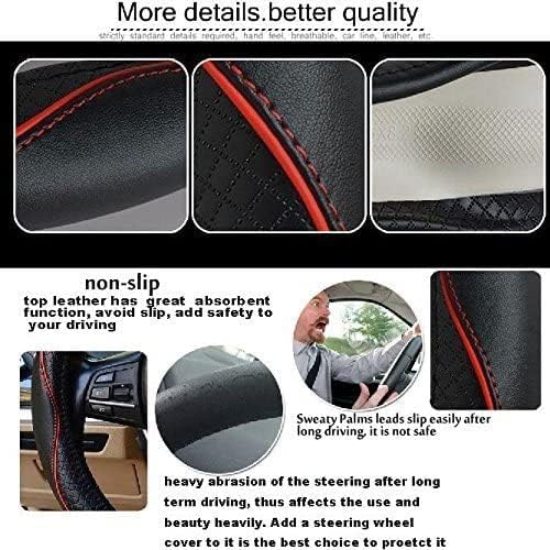 ESEWALAS Universal Car Steering Wheel Cover,Anti-Slip Leather Steering Wheel Cover,Sports Style Steering Wheel Protector,Car Interior Accessories Auto Steering Wheel Covers (Black with Red)