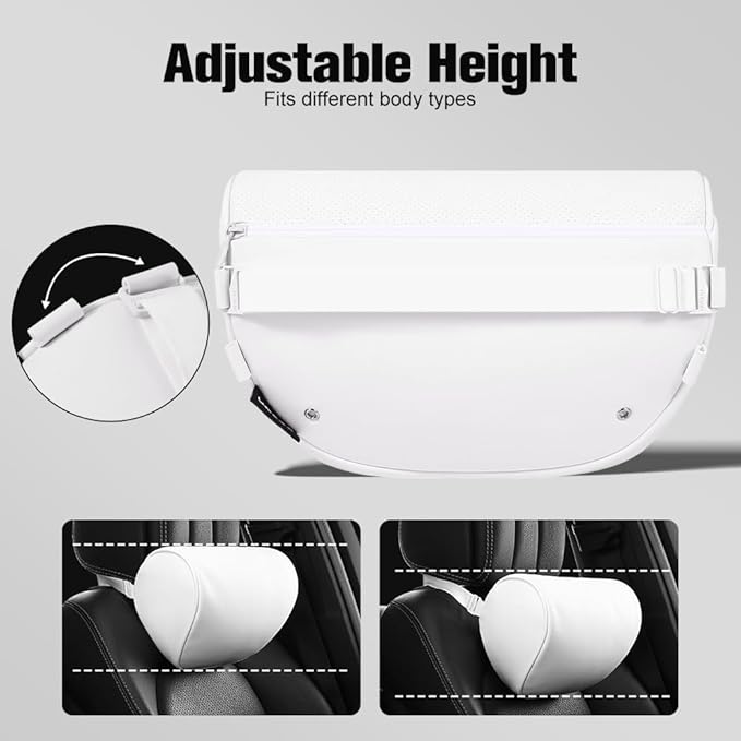 HOPON 2025 Upgrade Headrest Pillow for Tesla Model 3 Model Y with Adjustable Strap,Fits All Vehicles,Car Neck Pillow with Leather,for Head,Neck,Shoulders,Multipurpose,Car Accessories 1 Pack (White)