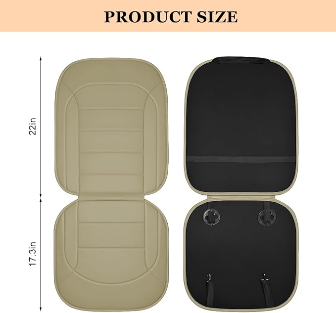 Car Seat Cushion, Leather Soft Breathable Non-Slip Vehicle Front Driver Seat Cover Pad, Comfortable Auto Interior Chair Protector Cushion, Universal for Truck SUV Sedan (Beige)