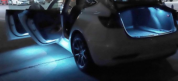 iJDMTOY 4-pack 3W High Power Aqua Ice Blue Full LED Interior Lighting Kit Compatible With Tesla Model S 3 X Y Replace OEM Footwell, Step Courtesy, Trunk Area, Glove Box Lamps, etc