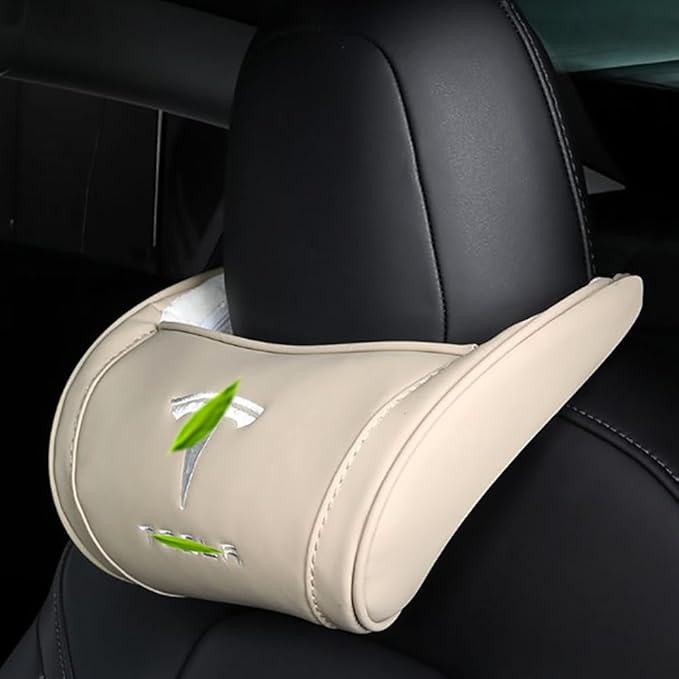 Car Headrest Neck Pillow Support Memory Foam Ergonomic Design Accessory for Driving Seat Fatigue Relief Compatible with Model S X 3 Y & Cybertruck - 1 Piece
