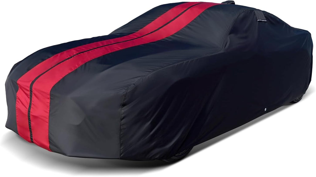 iCarCover Custom SUV Cover for Pontiac Trans AM (1969-1973) Waterproof All-Weather Rain Snow UV Sun Protector Full Exterior Indoor Outdoor Car Cover (Stripe - Black/Red)