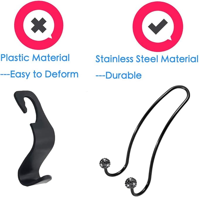 SAVORI Auto Hooks Bling Car Hangers Organizer Seat Headrest Hooks Strong and Durable Backseat Hanger Storage Universal for SUV Truck Vehicle 2 Pack (Black A)