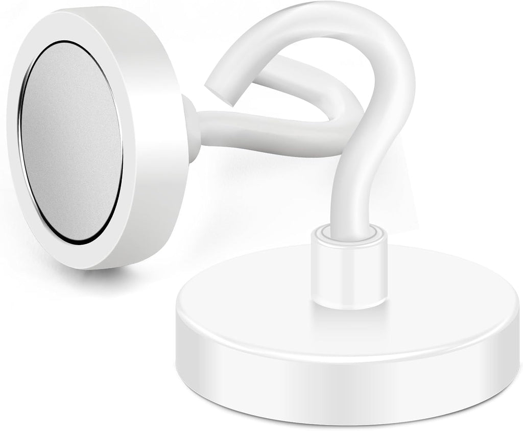 MIKEDE Magnetic Hooks Heavy Duty, 150LB Super Strong Magnetic Hooks for Cruise, Neodymium Earth Magnets with Hook for Hanging, Magnetic Metal Hanger for Fridge, Toolbox, Storage, (White, 4 Pack)