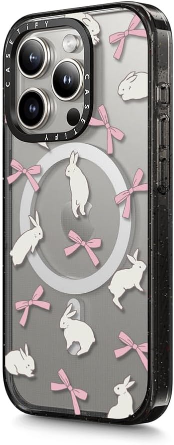 CASETiFY Impact iPhone 15 Pro Case [4X Military Grade Drop Tested / 8.2ft Drop Protection/Compatible with Magsafe] - Rabbit Ribbon - Clear Black