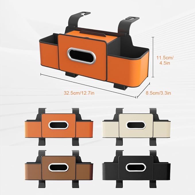 Back Seat Car Organizer,3 in 1 Car Backseat Storage Box with Cup Holder,Tissue Box,Trash Bin&Hooks,Multifunctional Waterproof Storage for Hold Phones Snacks Drinks Handbags (2, Orange)