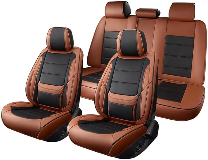 Car Seat Covers Custom Fit for Chevrolet/Chevy Volt 2010-2019 , Premium Faux Leather Waterproof Car Seat Protectors with Lumbar Support, Breathable Anti-Slip Easy to install(Black&Brown,Full set)
