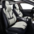 Auto Car Seat Covers Accessories Front Seat Leather Cushion Protector Breathable Waterproof Seat Cover for Cars Universal Fit (Black&White, Front Pair)
