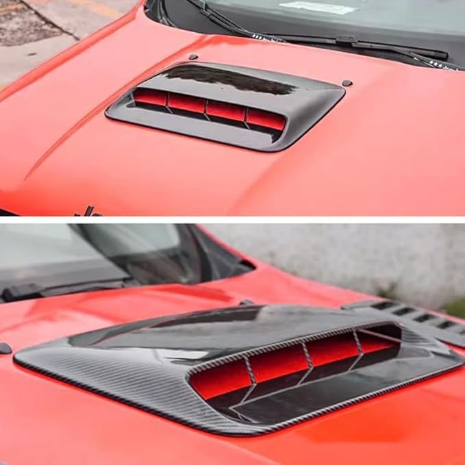 Universal Car Hood Scoop Cover with Side Air Vents, Black, Decorative Hood Air Flow Intake, 3-Piece Set with Mounting Tape (Carbon pattern)