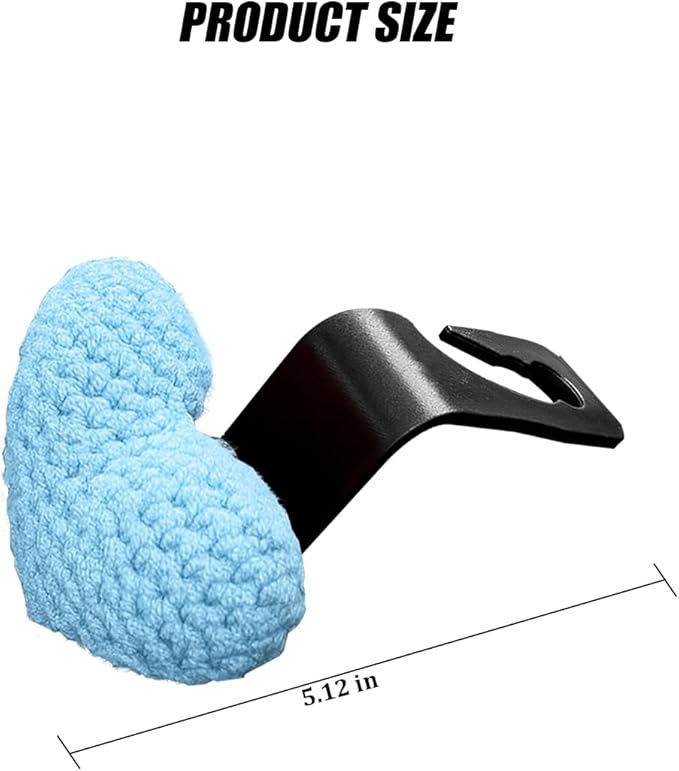 2PCS Car Headrest Hook, Cute Wool Heart Vehicle Seat Hangers for Umbrellas Grocery Bags, Automotive Interior Backseat Storage Organizer Hook, Universal for SUV, Sedan, Truck (Blue)