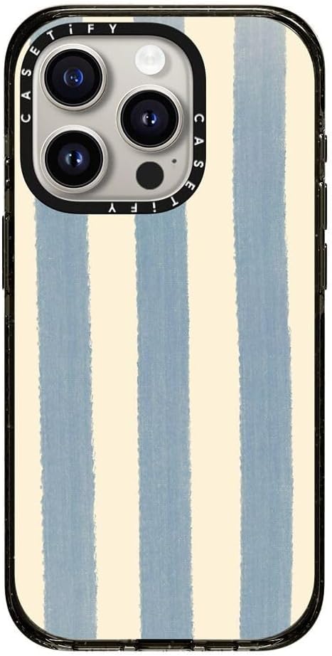 CASETiFY Impact Case for iPhone 15 Pro [8.2ft 4X Military Grade Drop Protection/Compatible with Magsafe] - Blue Stripes - Clear Black