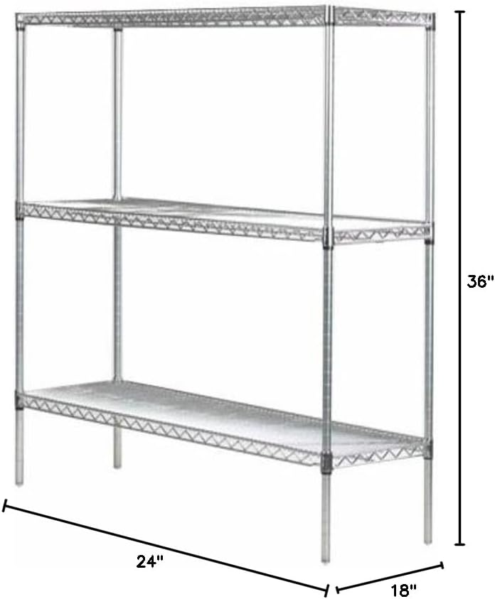 Omega 18" Deep x 24" Wide x 36" High 3 Tier Chrome Starter Shelving Unit