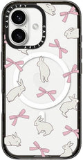 CASETiFY Impact Case for iPhone 16 [Slim / 8.2 ft. 4X Military Grade Drop Protection/Compatible with Magsafe] - Rabbit Ribbon - Clear Black