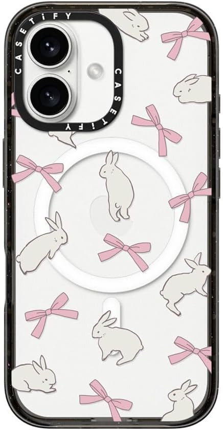 CASETiFY Impact Case for iPhone 16 [Slim / 8.2 ft. 4X Military Grade Drop Protection/Compatible with Magsafe] - Rabbit Ribbon - Clear Black