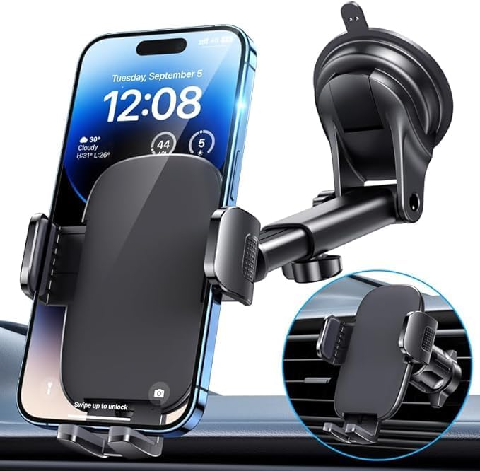 Phone Holders for Car, [Super Suction Cup] Car Phone Mount for Dashboard Windshield & Air Vent, Universal Car Accessories for iPhone 17/16/15, Samsung Galaxy, Most 4-7” Smartphones