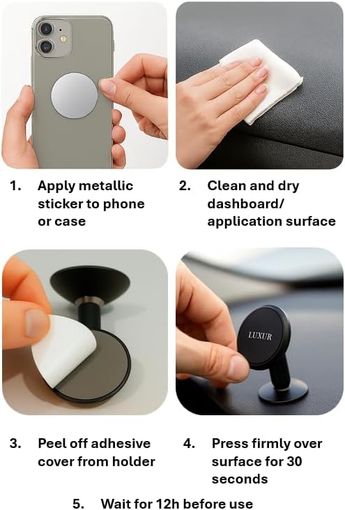 LX-PH01 Aluminum Alloy Compact Magnetic Car Phone Holder 360° Metal Matte Black Phone Mount Cell Phone Holders for Your Car/Gym/Mirror Mount for iPhone Samsung Pixel Mobile Phone.